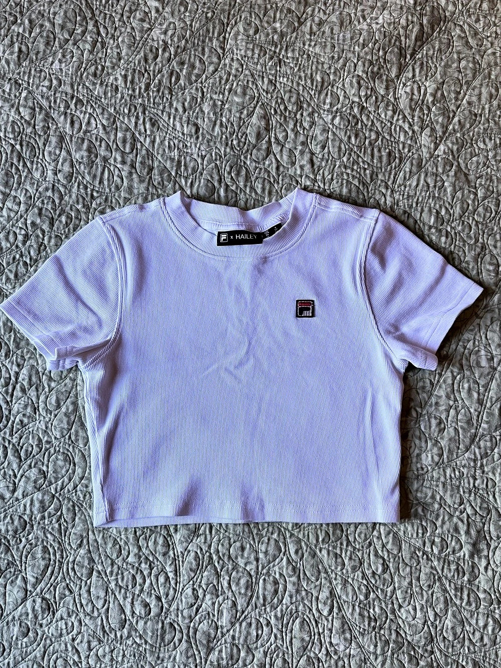 Fila x Hailey Stretch Cotton Rib Baby Tee White Small